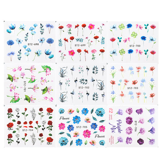 Pegatinas de Agua para Uñas Flores Tinta - Diseños Acuáticos