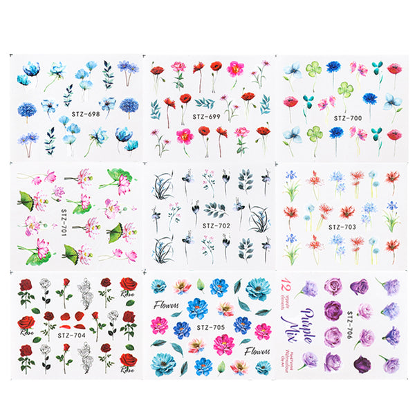 Pegatinas de Agua para Uñas Flores Tinta - Diseños Acuáticos