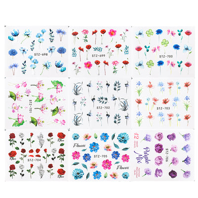 Pegatinas de Agua para Uñas Flores Tinta - Diseños Acuáticos