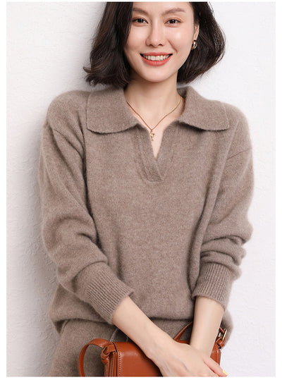 Suéter Polo Cashmere Suelto de Manga Corta para Mujer - Image 10