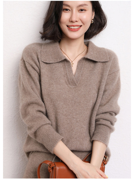 Suéter Polo Cashmere Suelto de Manga Corta para Mujer - Image 10