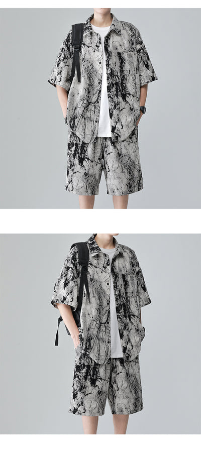 Conjunto de Playa para Hombre - Camisa Estampada y Pantalones Cortos Seda de Hielo Verano - Image 15