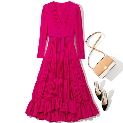 Vestido Largo de Manga Larga con Cinturón para Mujer - Image 3