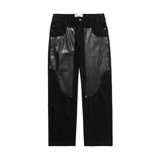 Pantalones de Hombre Patchwork Cuero Lavado Diseño Moderno - Image 8