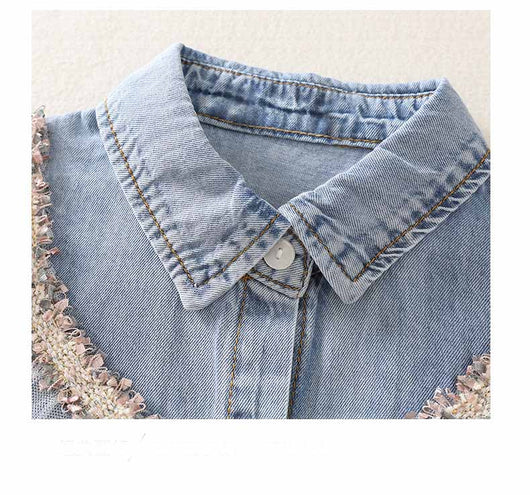 Blusa Infantil Elegante de Manga Larga con Cuello Solapa y Encaje - Image 6