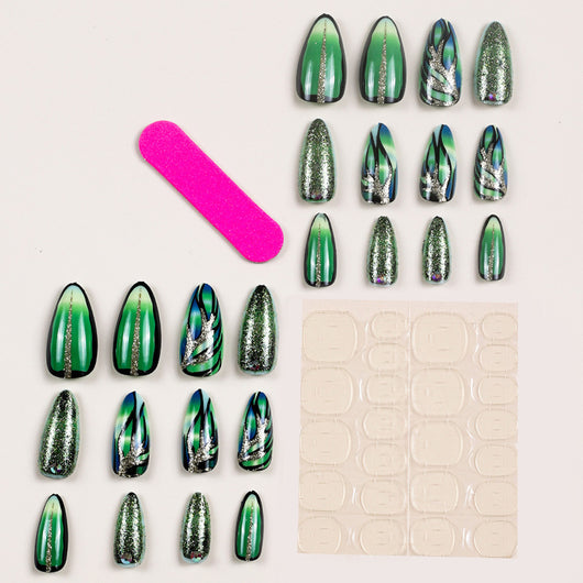 Pegatinas de Uñas Arcoíris Forma Almendra con Líneas Coloridas - Image 22
