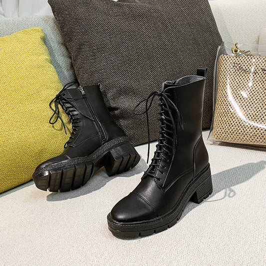 Botas Martin Blancas de Tacón Grueso y Suela Reforzada para Mujer