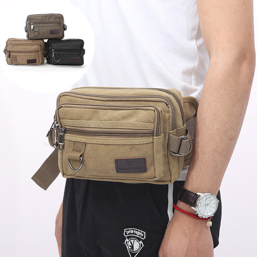Riñonera de Lona con 4 Bolsillos para Hombre - Bolsa de Cintura Ajustable para Viajes y Actividades Outdoor