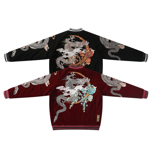 Chaqueta Beisbolera de Algodón Bordada para Parejas Estilo Harajuku Casual