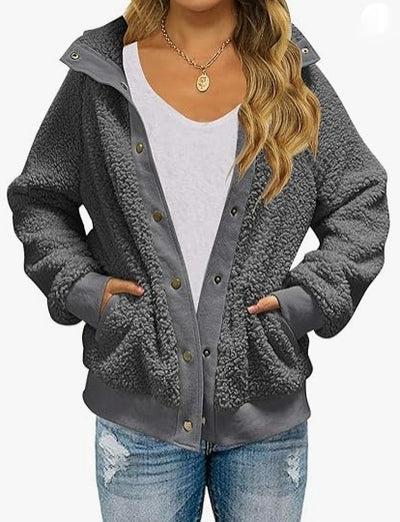 Cardigan de Polar Grueso con Bolsillos para Mujer - Abrigo Cálido de Color Puro - Image 13