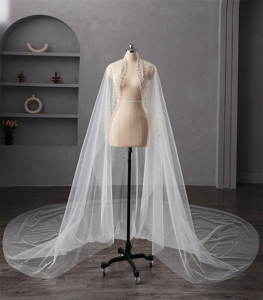 Velo de Novia Catedral con Perlas - Una Capa Largo y Elegante - Image 8