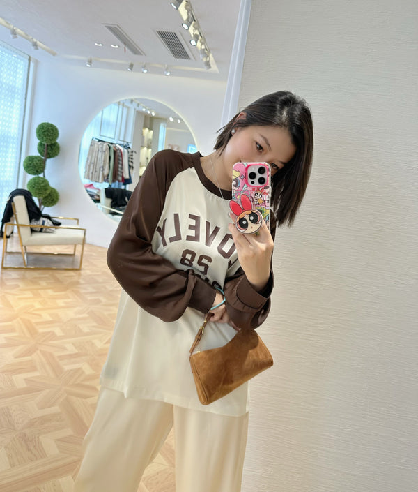 Sudadera Manga Larga con Letras en Pecho y Contraste de Colores para Mujer