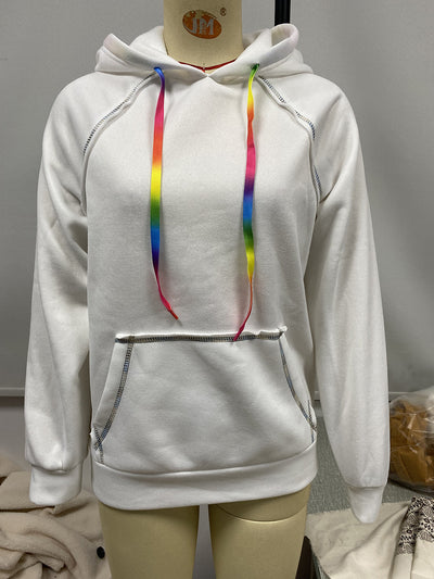 Sudadera Hoodie Suelta con Bloques de Color Arcoíris y Cintas - Image 30