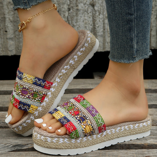 Sandalias Étnicas Verano Mujer - Chanclas Plataforma Gruesa Colores Pastel