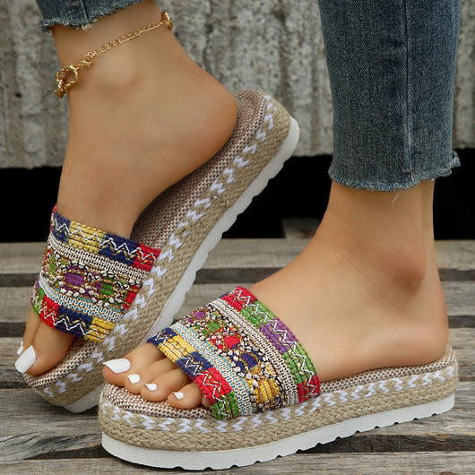Sandalias Étnicas Verano Mujer - Chanclas Plataforma Gruesa Colores Pastel