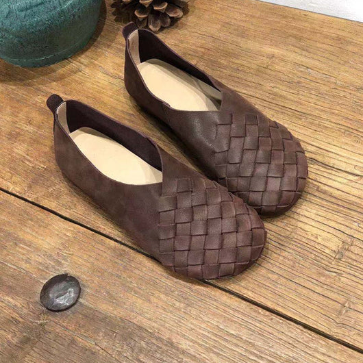 Zapatos Planos de Cuero Tejido con Punta Redonda - Estilo Retro Cómodo - Image 31