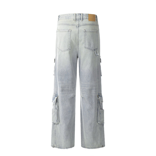 Overol Denim Claro para Hombre con Múltiples Bolsillos y Corte Recto Ancho - Image 9