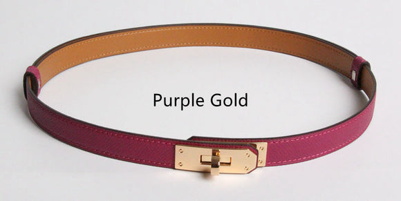 Cinturón de Cuero Genuino para Mujer Ancho 1.8cm con Herraje Dorado