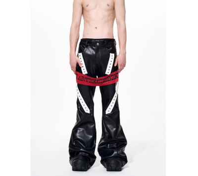 Pantalones de Cuero Acampanados con Bloques de Color para Otoño-Invierno - Image 5