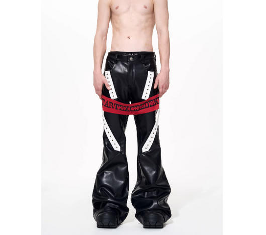 Pantalones de Cuero Acampanados con Bloques de Color para Otoño-Invierno - Image 5