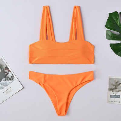 Dark green two-piece swimsuit with a bandeau top featuring horizontal ruching and high-cut bikini bottoms. - Image 23
