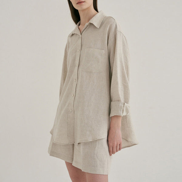 Conjunto de Lino para Mujer: Camisa y Shorts Sueltos