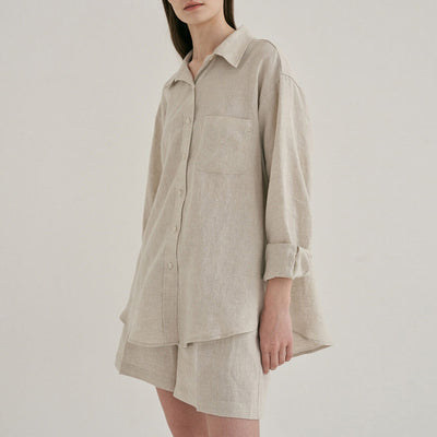 Conjunto de Lino para Mujer: Camisa y Shorts Sueltos
