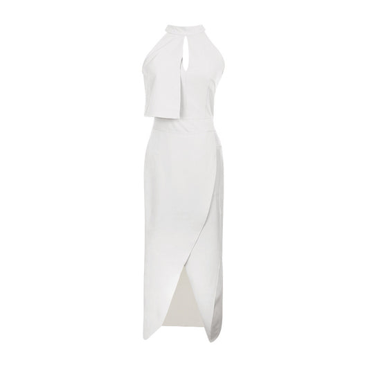 Falda Midi Blanca Asimétrica Cuello Halter Ajustada - Image 4