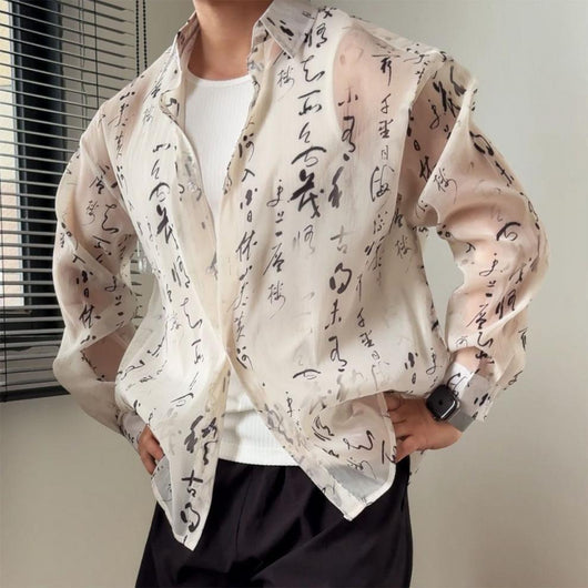 Camisa Hombre Estilo Caligrafía China - Diseño Minimalista Casual y Moderno - Image 10