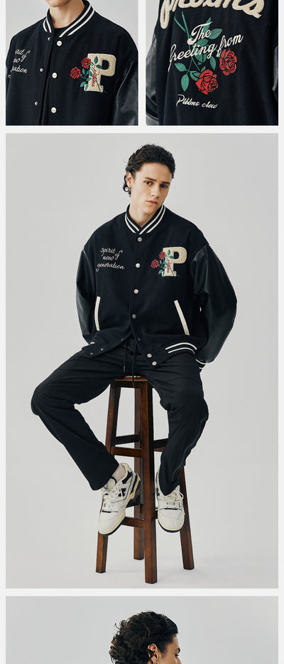 Chaqueta Deportiva Bordada con Rosas - Estilo Urbano Oversized - Image 9