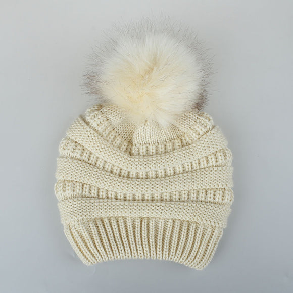 Gorro de Lana Estilo Europeo y Americano con Pompón para Mujer