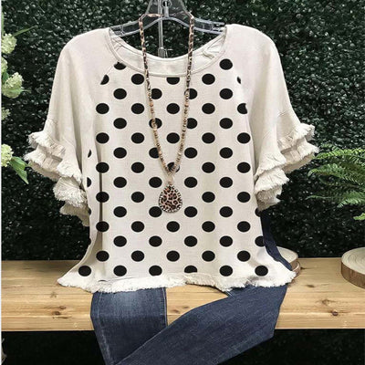 Blusa Suelta Cuello Redondo con Volantes de Encaje y Bloques de Color para Mujer - Image 6