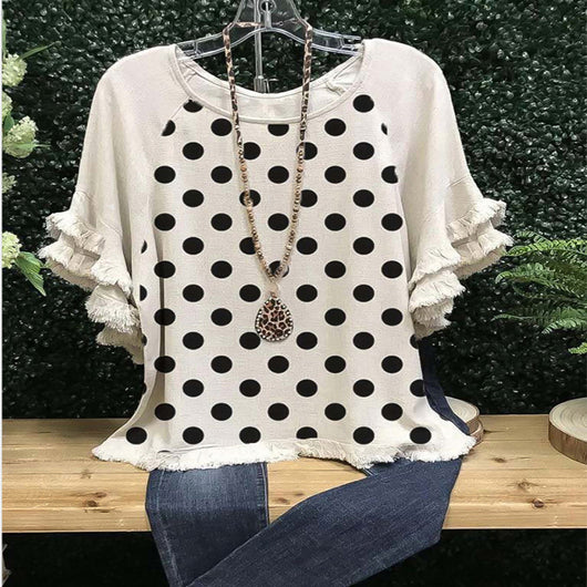 Blusa Suelta Cuello Redondo con Volantes de Encaje y Bloques de Color para Mujer - Image 6