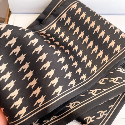 Bufanda Larga Delgada con Diseño Pata de Gallo Doble Capa de Seda Imitada para Mujer - Image 44