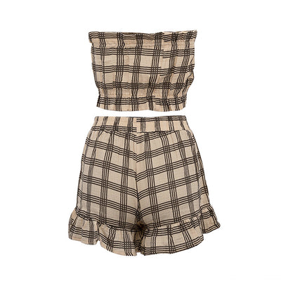 Conjunto Retro de 3 Piezas: Camisa Cuadros Manga Larga, Top Tubo y Shorts - Image 16