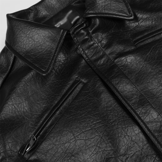 Chaqueta de Cuero Casual con Solapa - Diseño Liso y Versátil - Image 3