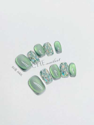 Uñas Postizas Decoradas con Cristales Blancos - Acabado Verano - Image 4
