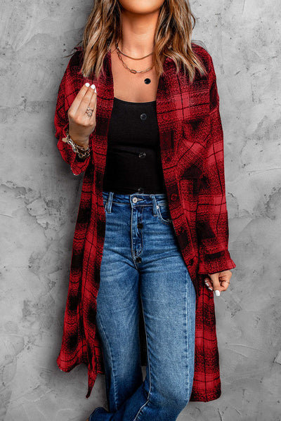 Cardigan Cuadros Mujer Largo Suelto con Solapa - Image 5