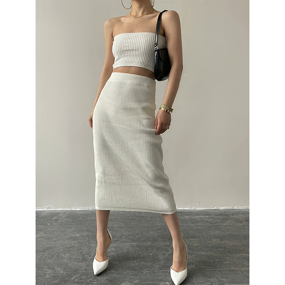 Conjunto de Dos Piezas: Falda Envolvente Tejida para Mujer