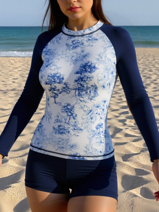 Traje de Baño Surf Azul Verdoso con Protección Solar y Estampado Porcelana - Image 12