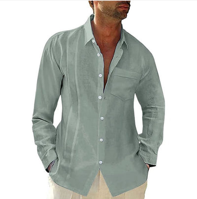 Camisa Casual de Lino y Algodón con Bolsillo en Solapa para Hombre - Image 7