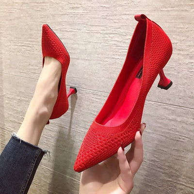 Zapatos de Tacón Alto Tejido Volador Punta Aguda - Stiletto Elegante para Mujer - Image 4