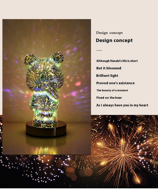 Lámpara LED 3D Fuegos Artificiales Multicolor con Osito USB para Mesita de Noche - Image 9