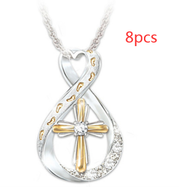 Dije de Cruz y Huellas con Diamante en Dos Tonos - Image 8