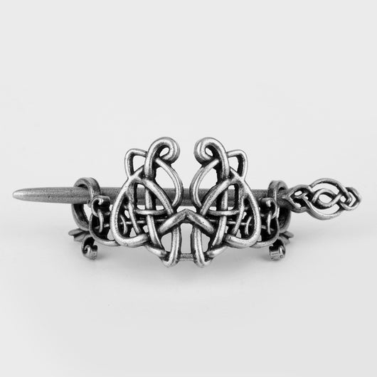 Silver metal hair clip with a retro dragon head and infinity knot design, secured by a plug-in hairpin. - Image 25