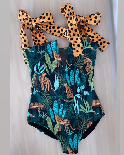Traje de Baño Enterizo Cintura Alta con Tirantes Ajustables y Escote Tubo - Image 4