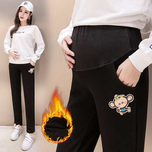 Calças Casuais de Algodão Puro com Suporte Abdominal e Veludo Reforçado