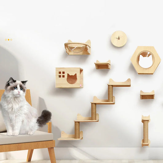 Árbol Rascador Mural para Gatos - Plataforma de Madera Sólida con Escalera - Image 23
