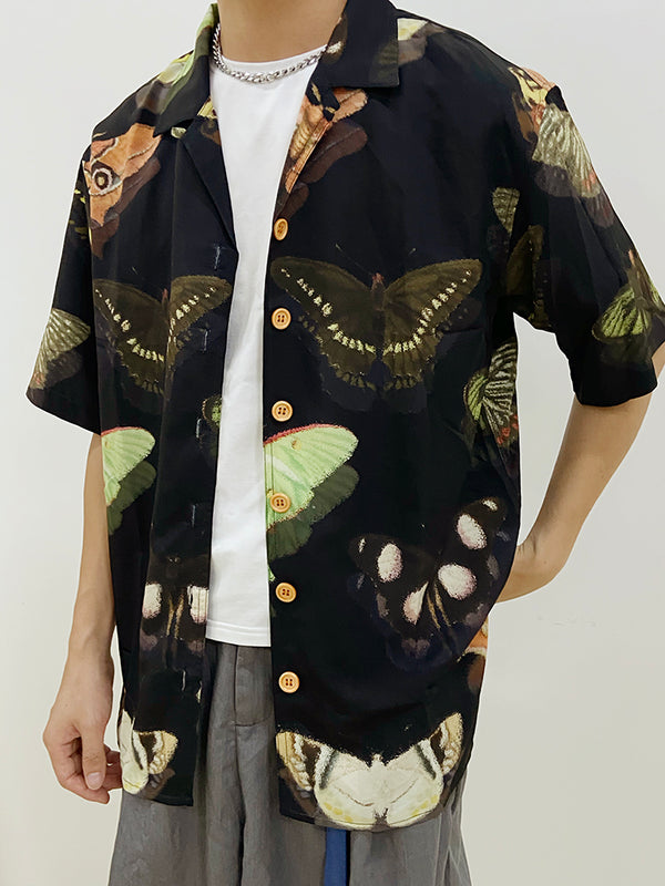 Camisa Hawaiana Negra Estampada de Manga Corta - Image 7