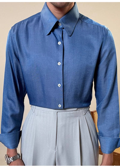 Camisa Casual Business de Manga Larga con Cuello Redondo para Hombre - Image 13